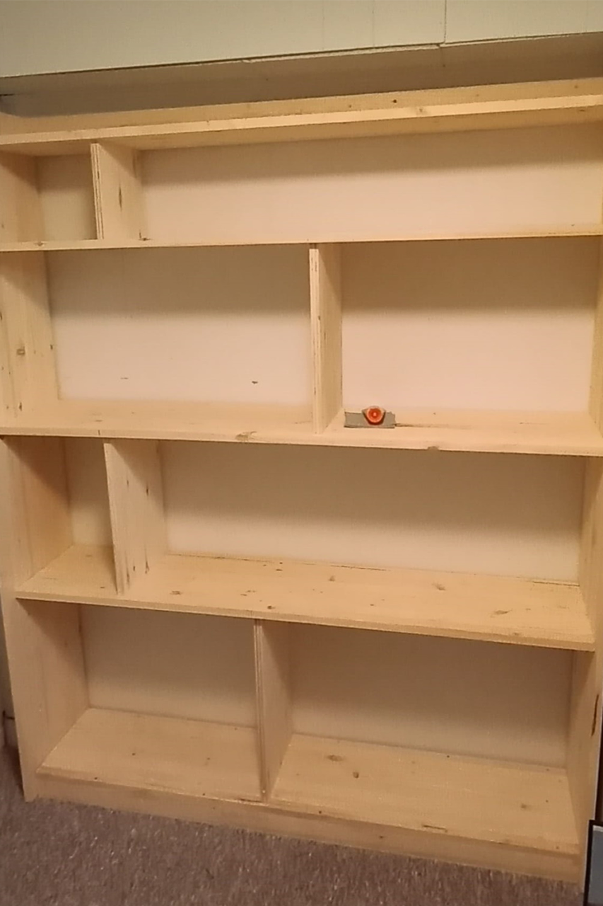 Empty shelf, showng custom constuction.